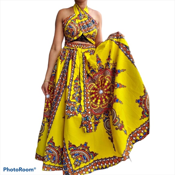 Long Maxi Skirt With Bag 100% Cotton One Size Long African Skirt Bohemian Skirt - Picture 6 of 7